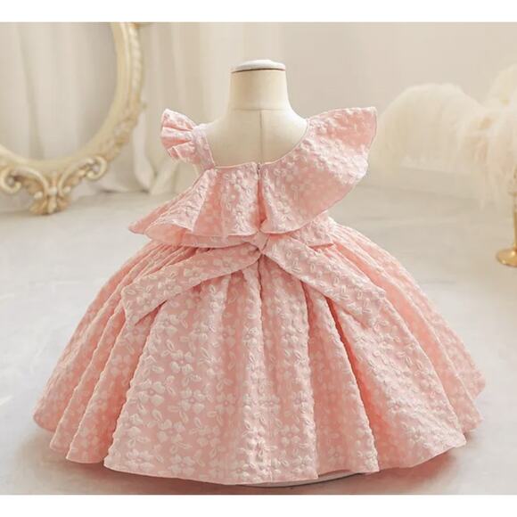 Girls Sz 90 US 18-24 Month Pink Floral Asymmetrical Aline Dress Easter Bridal - Picture 2 of 6